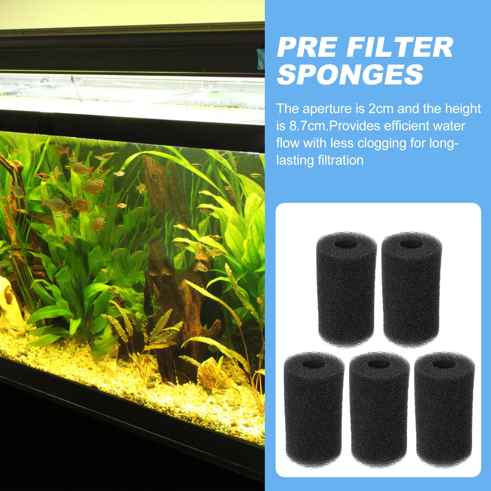 

5pcs Cotton Cover Protective Sponges for Fish Tank Filter Inlet Prevent Debris Shrimp Young Fish Clogging Aquarium