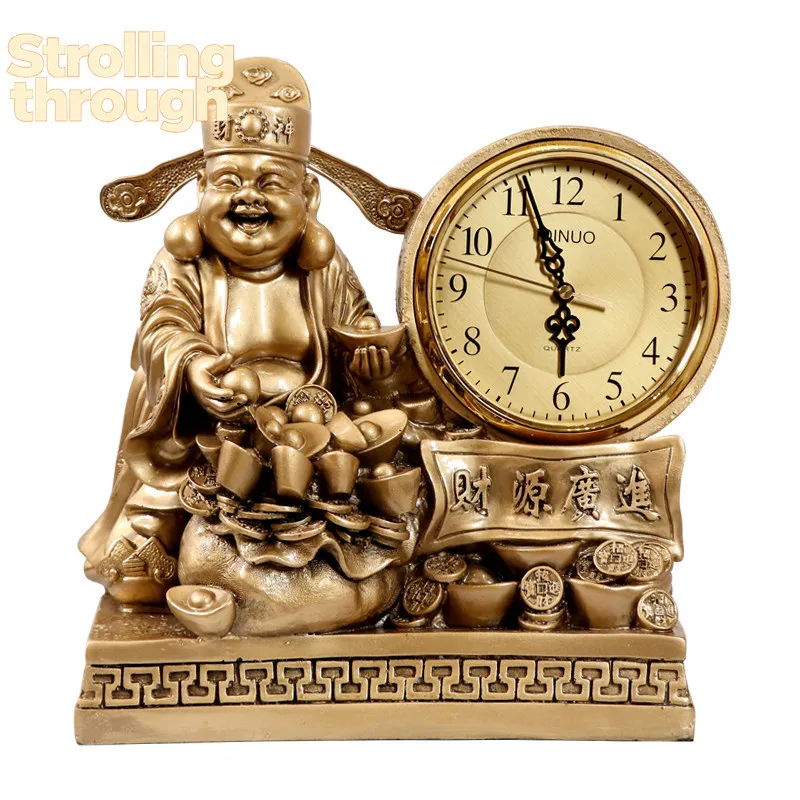 

God of Wealth Clock Ornament Table Clock Home Desktop Creative Living Room Clock Desktop Page Turning Chinese Mechanical
