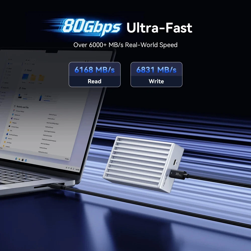 Acasis 80Gbps M.2 NVMe SSD Enclosure Fanless Cooling Zero Noise Compatible Thunderbolt5/4/3 PD100W Support 8TB For AI Creating