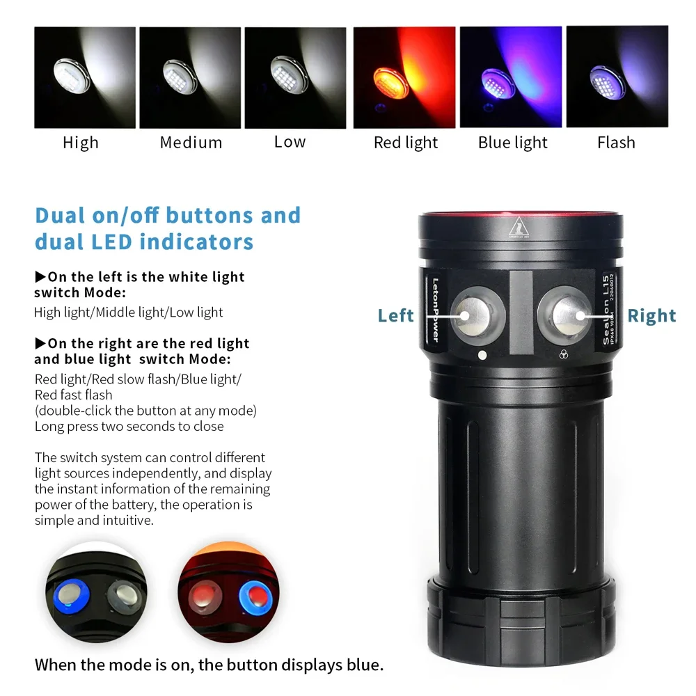 Professional Underwater 27 LED Photography Light Highlight Lamp 22800 Lumens Diving Flashlight 100M Waterproof Video Camera Torc