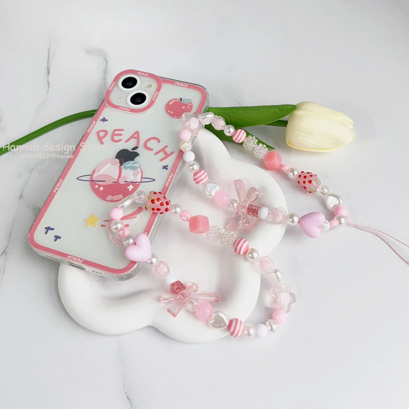 

Милый ремешок для телефона Y2K, цепочка, красочный брелок с хрустальными бусинами, ремни для телефона, кавайный шарм для девочек, школьный портфель, ремешок для наушников, кулон