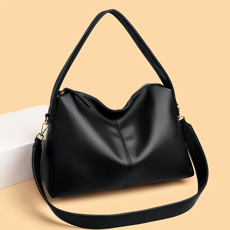 

Trendy Casual Soft PU Women's Handbags Solid Color Large Capacity Female Shoulder Bag Retro Tote Bag For Commute Shopping