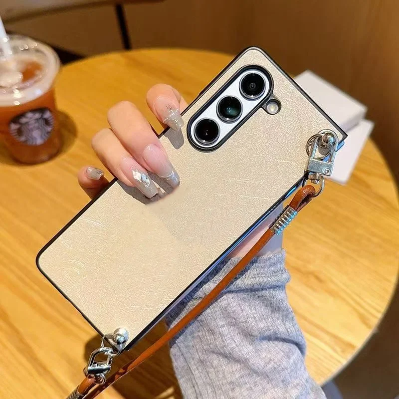 الفاخرة Crossbody الحبل قلادة حزام قضية الهاتف لسامسونج غالاكسي Z أضعاف 5 Z أضعاف 6 7 ZFold 4 ZFold 3 2 أغطية جلد Fundas