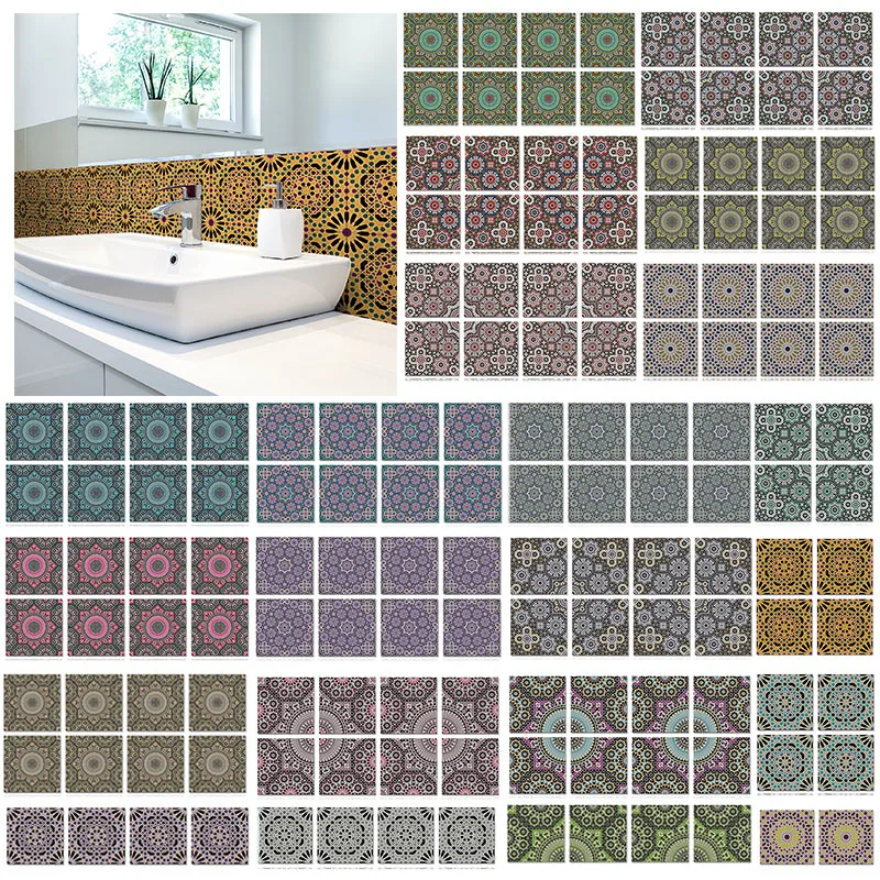 12Pcs Art Wall Tile Sticker Self-adhesive Easy-to-remove Waterpoor Perfect For Home Kitchen Bathroom Living Room Wallpaper Decor