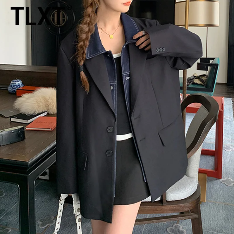 

TLXT темпераментный универсальный джинсовый пиджак для женщин 2024, весна-осень, новое модное повседневное дизайнерское пальто XK1077