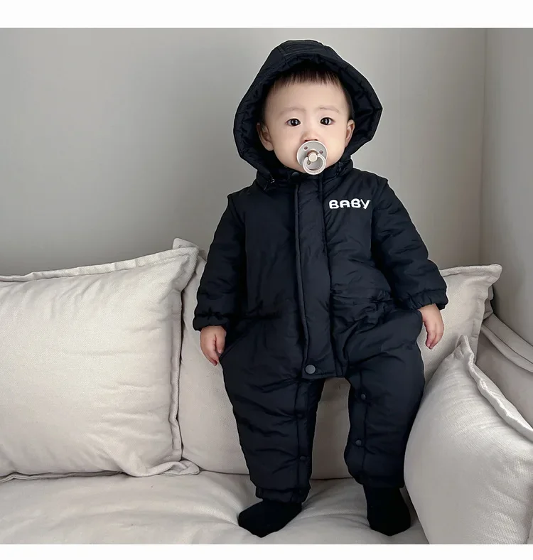 Baby Jumpsuit Winter Clothing Boys and Girls Baby Hooded Workwear Thick Cotton Clothes Rompers Newborn Plush Clothes