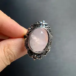 MM Natural Rose Quartz Ring Adjustable Female Ring Jewelry for Women Gift Wholesale High Quality Vintage Fine