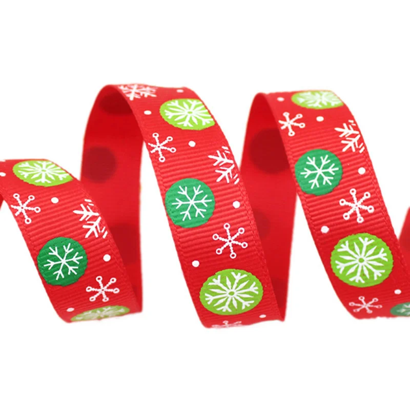 (10 Meters/Roll) 25mm Red Green Printed Snowflake Grosgrain Ribbon Handmade Christmas Festival Gift Ribbons