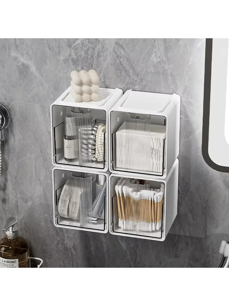 Clear Bathroom Pull-Out Storage Box for Cotton Swabs & Pads No-drill Drawer Style Organizer Under Mirror Cabinet Storage Box