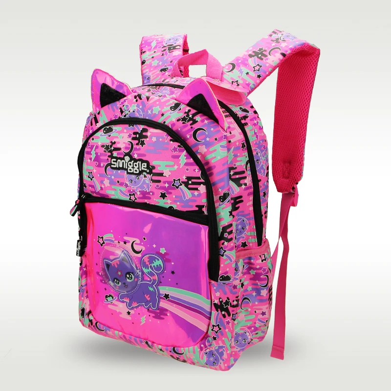 Оригинальная популярная детская школьная сумка Smiggle, рюкзак на плечо для девочек, розово-красная милая сумка с космическим котом, 16 дюймов