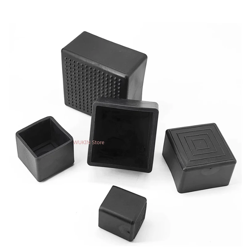 Square Black PVC Rubber Pipe Sleeve Table Chair Foot Dust Cover protective foot cover caps Non-slip 10x10mm~60x60mm