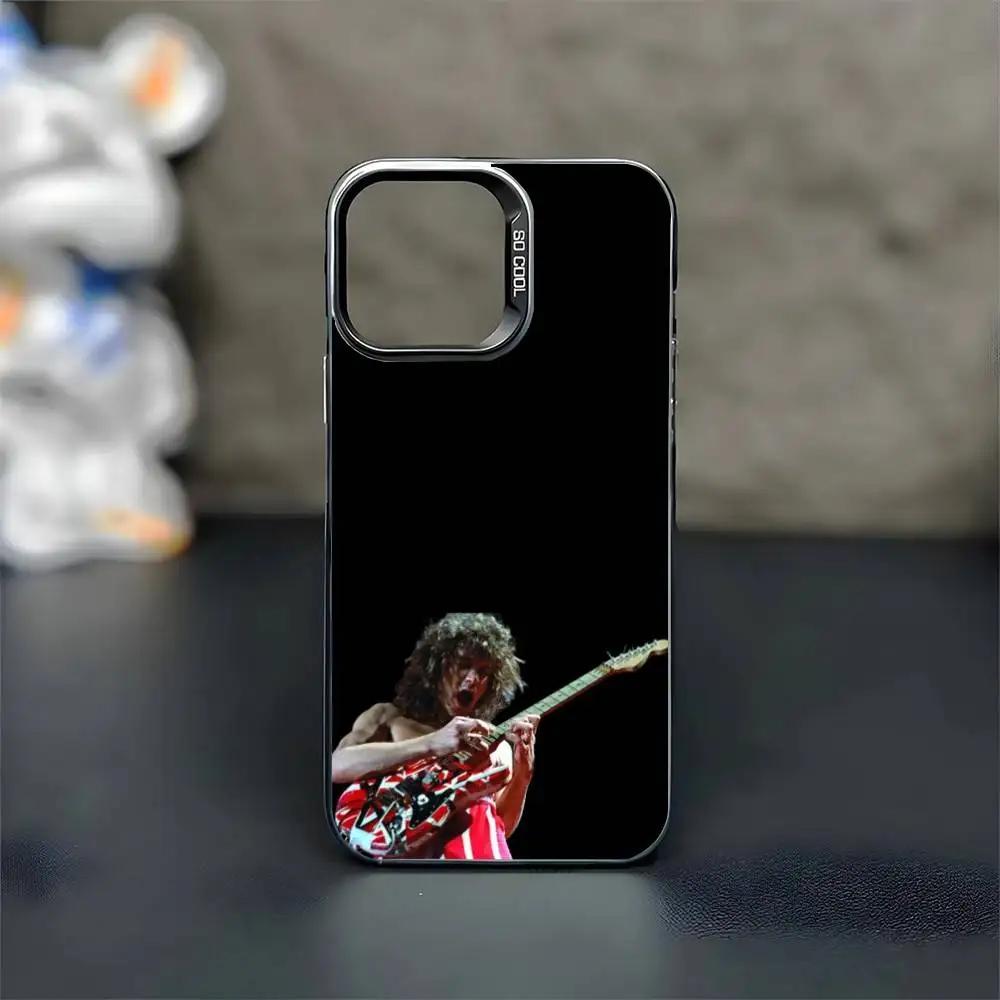 G-Guitar E-Eddie Van Halen Capa de telefone para iPhone17,16,15,14,13,12,11 Pro Max Blcak Colorido banhado a prata dentro da capa de telefone