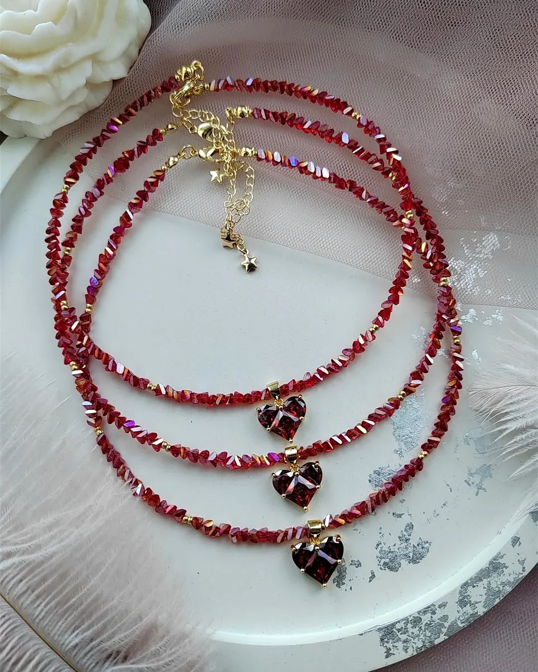 Big CCB Ball Beaded Chain With Heart Beads Pendant Necklace for Women Trendy Ladies Beades Collar on Neck Accessories Gift