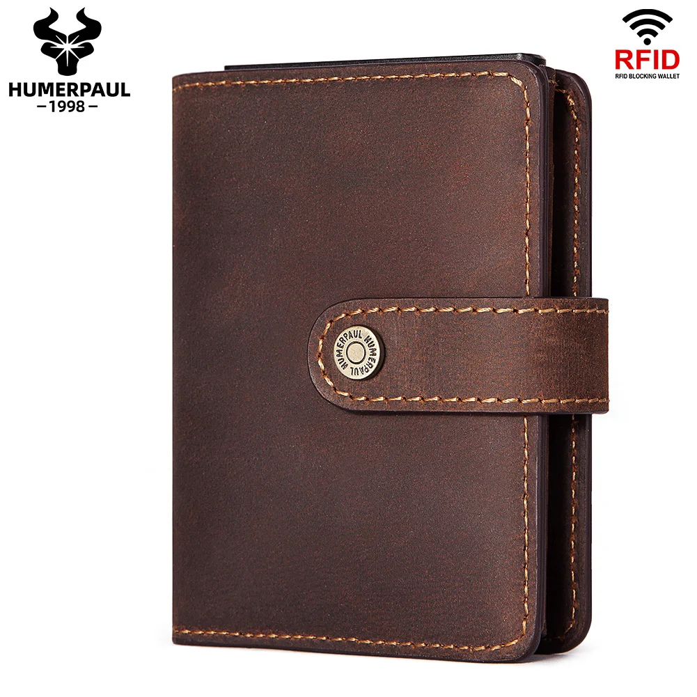 Crazy Horse Leather Credit Card Holder Wallet RFID Blocking Protected Bank Cardholder Case Slim Men Money Wallet with Coin Purse