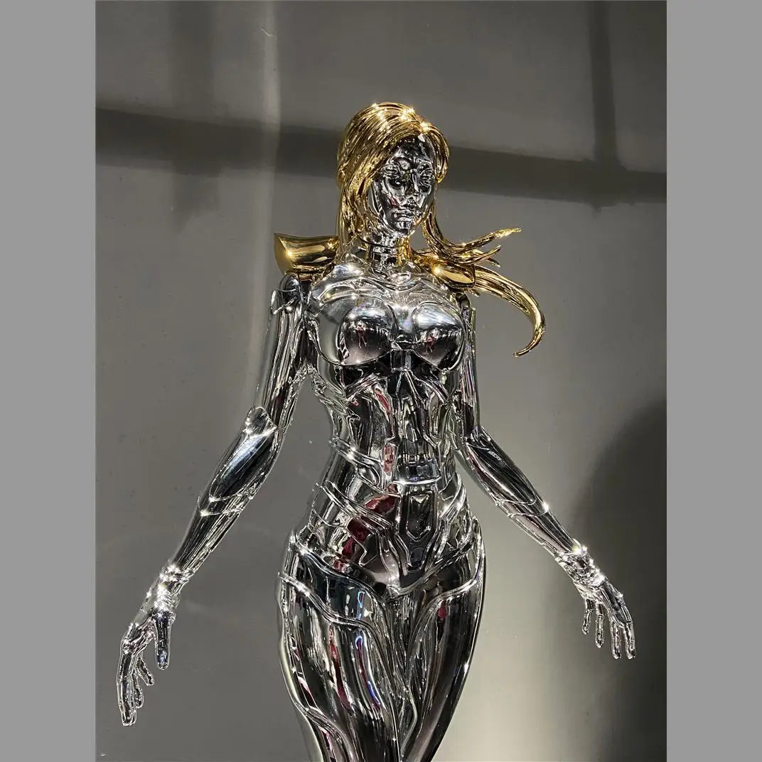 

Future Technology Muse Long Hair Machinery Ji Large Ornament Trend Sculpture Bar KTV Fiberglass Floor Ornament