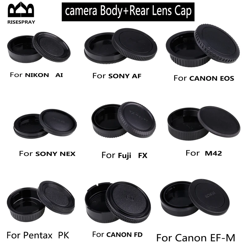 Camera Body Cap + Rear Lens Cap Set for Canon EOS Nikon AI Sony NEX Pentax PK Olympus M4/3 Panasonic M42 FD Fuji FX Camera Mount