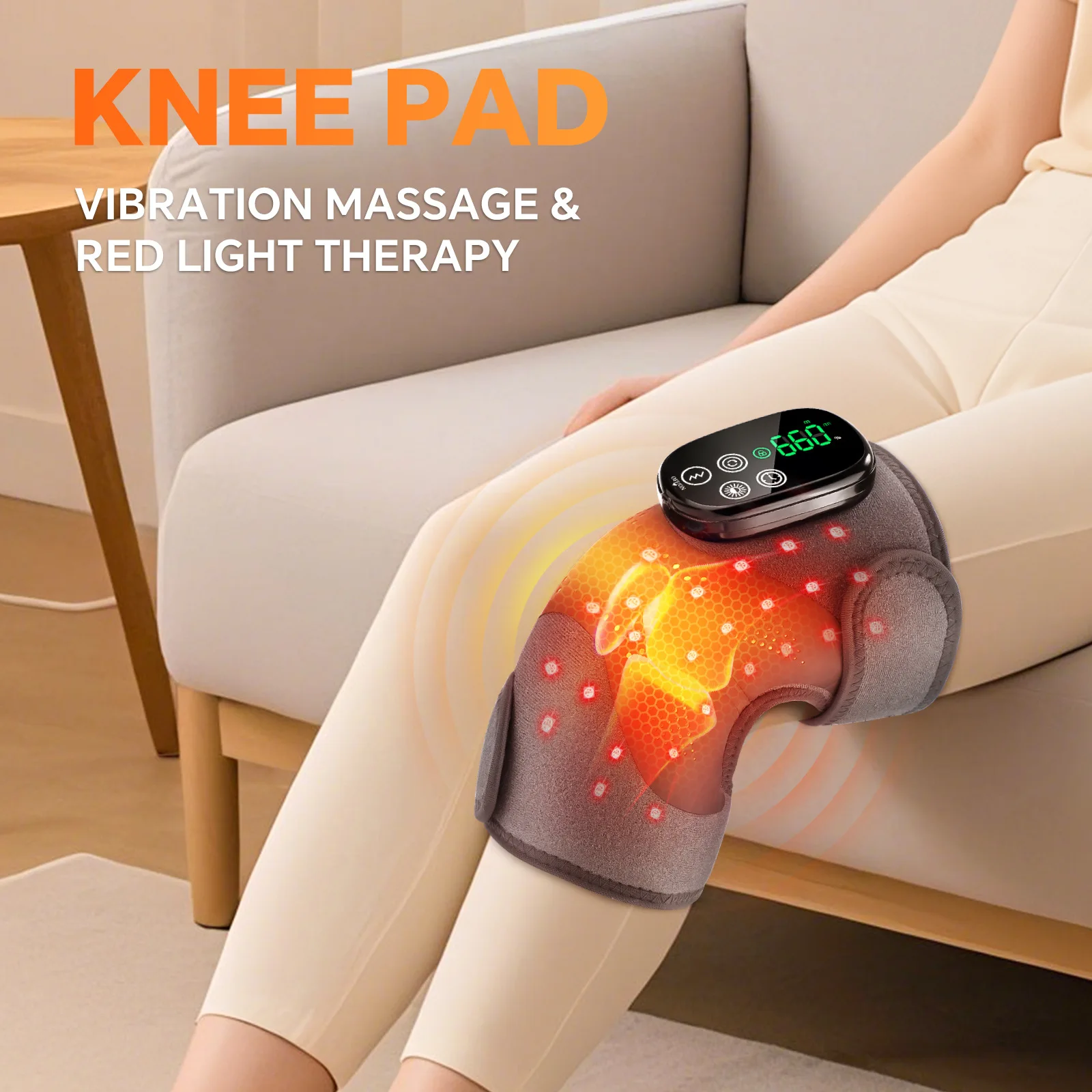 Heated Knee Massager Red Light Therapy 660nm 850nm Infrared LED Heat 4 Modes Vibration Massage Hot Compress Joint Pain Relief