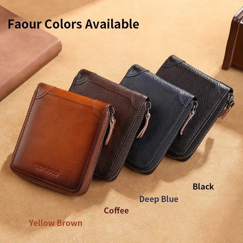Wallet for men 2024 new genuine leather zipper wallet, change card bag, all-in-one wallet, trendy short clip for men