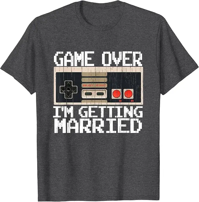 Game Over Ich heirate – Gamer-Bräutigam-T-Shirt, Y2k-Videospiel-Liebhaber, Bräutigam, Verlobter, Grafik-Bekleidung, Herrenmode, Neuheitengeschenk – Detail 7