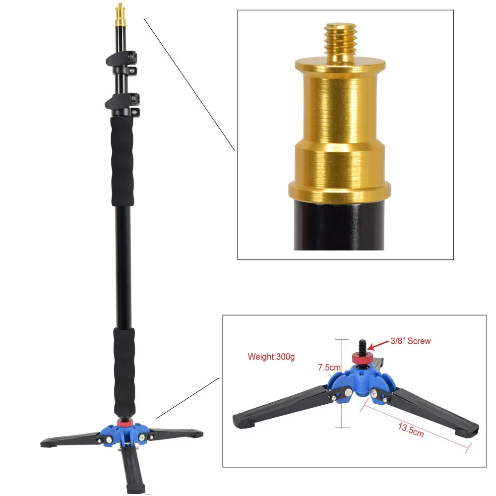 Soporte de mano de aleación de aluminio para fotografía, Base de soporte de monopié con tornillo de 1/4 pulgadas, 158cm, 3/8 cm