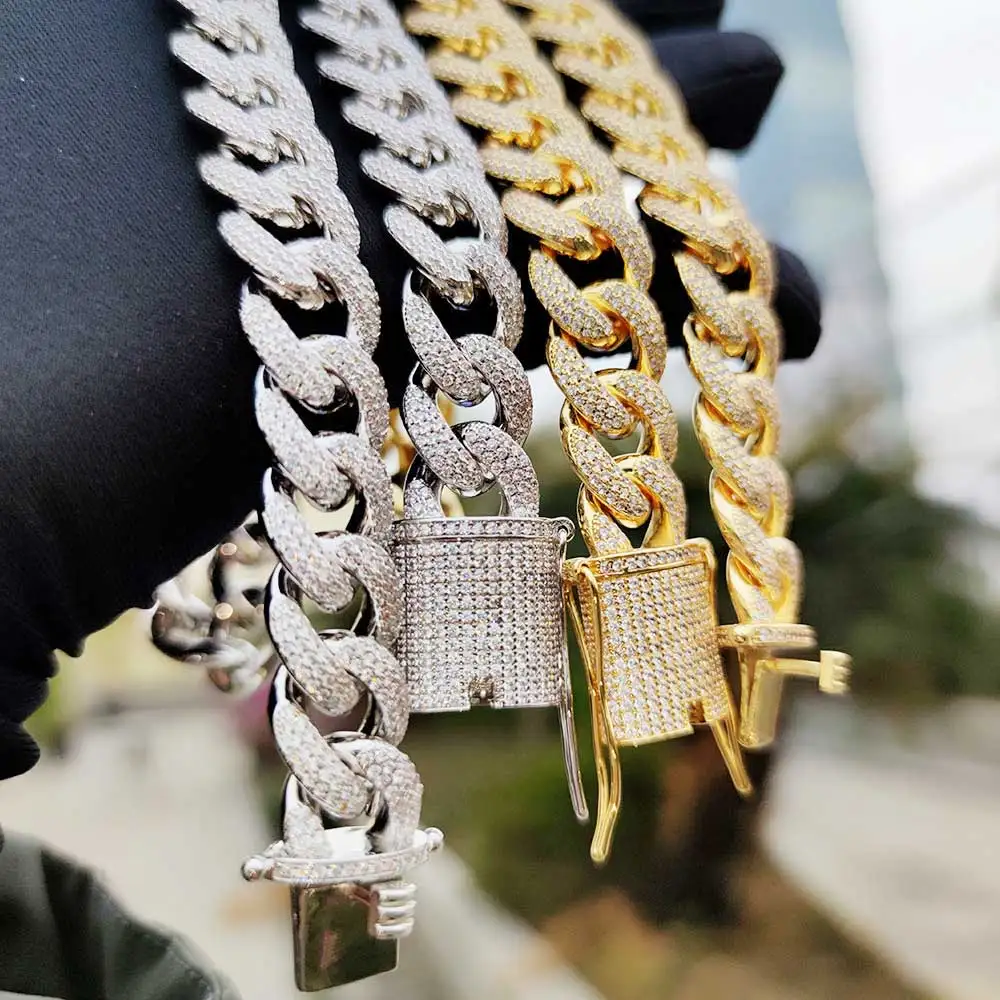 Iced Out Jewelry for Men Cuban Link Chain 15mm 6 Times Gold Plated Miami Curb Choker Necklace for Women with Box Clasp Hip Hop