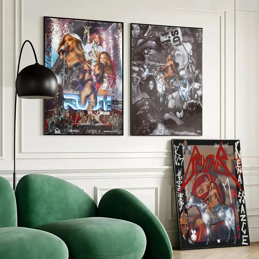 B-Beyonce Renaissance Singer Poster Stickers Painting Mural HD Wall Decals for Bedroom Living Room Home Self-Adhesive Decor Gift