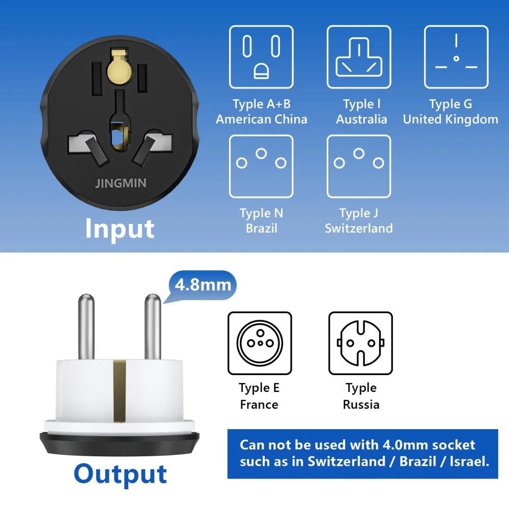 16A Universal EU Travel Adapter Euro Converter UK US AU to EU AC Socket Plug