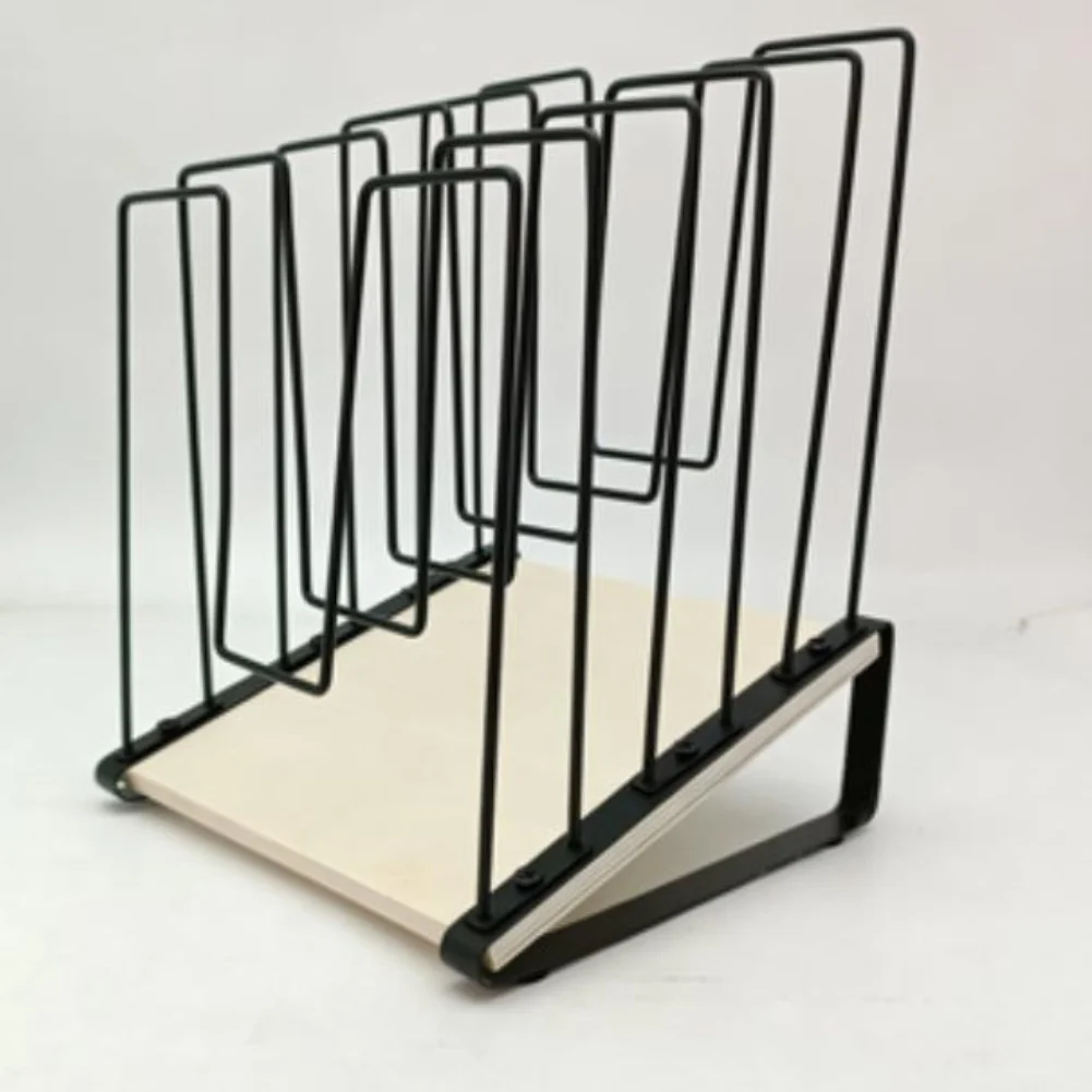 

5 Section Wooden Base Metal Desktop File Organizer with Inclined Book Shelf for Office Home Study Desk Storage