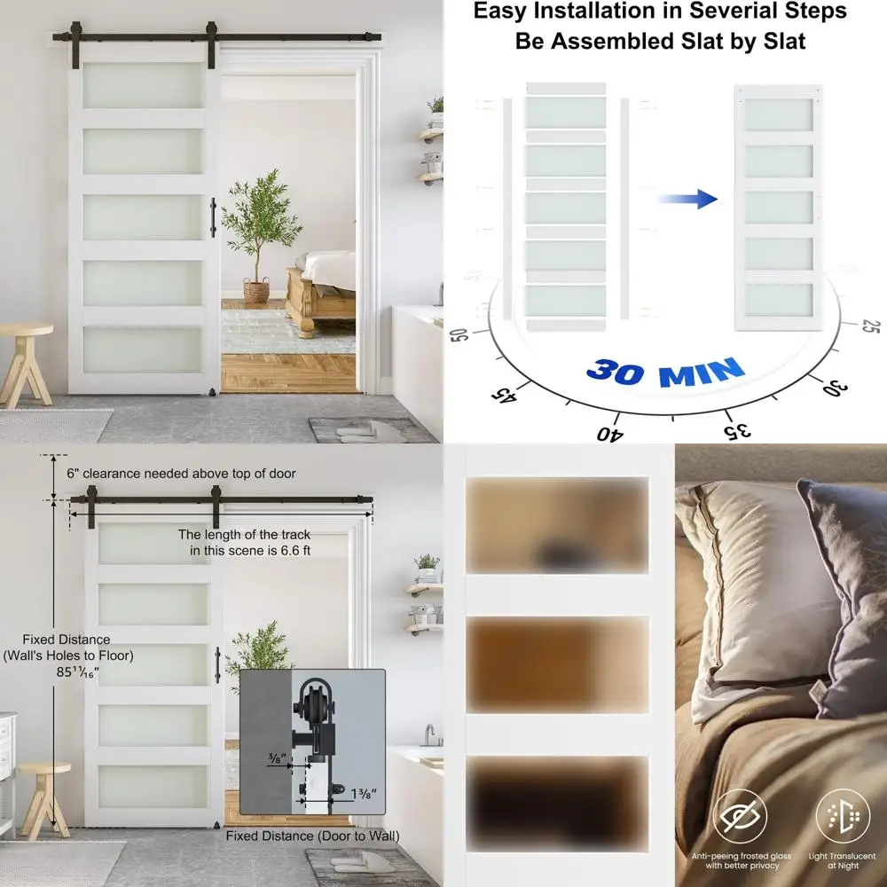 باب الحظيرة الزجاجي مقاس 36 × 84 بوصة مع طقم مسار منزلق بطول 6.6 قدم، يتضمن المقبض، محفور مسبقًا لسهولة التجميع، شركة PVC المقاومة للماء #1