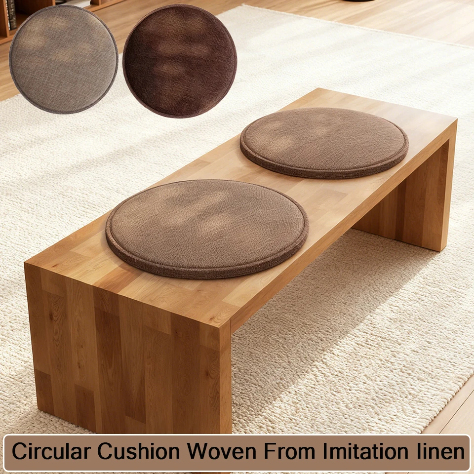 

Anti Slip Breathable Circular Cushion Made of Imitation Linen Woven Cushion Thickened Sponge Solid Color Cushion for Household