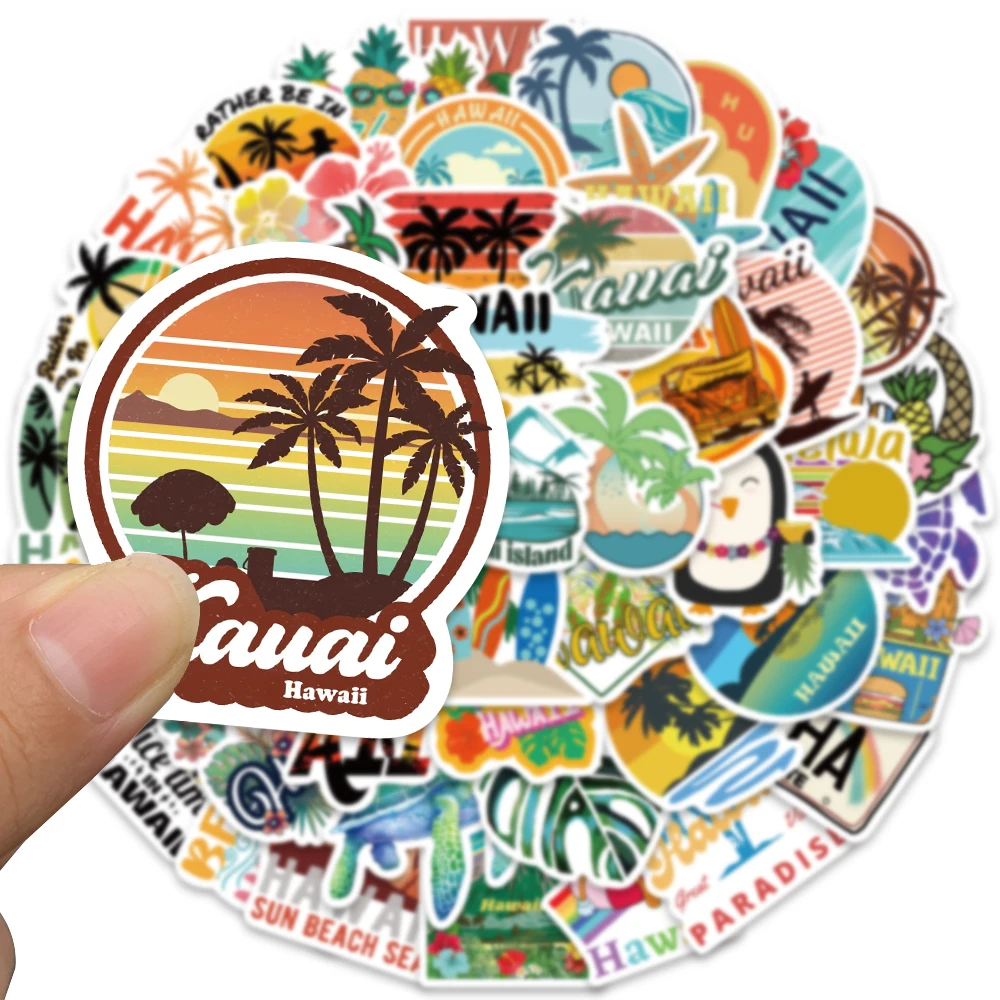 50pcs Hawaii Sea Beach Stickers Vinyl Waterproof Laptop Guitar Luggage Bike Motorcycle Helmet Notebook Stickers Decals