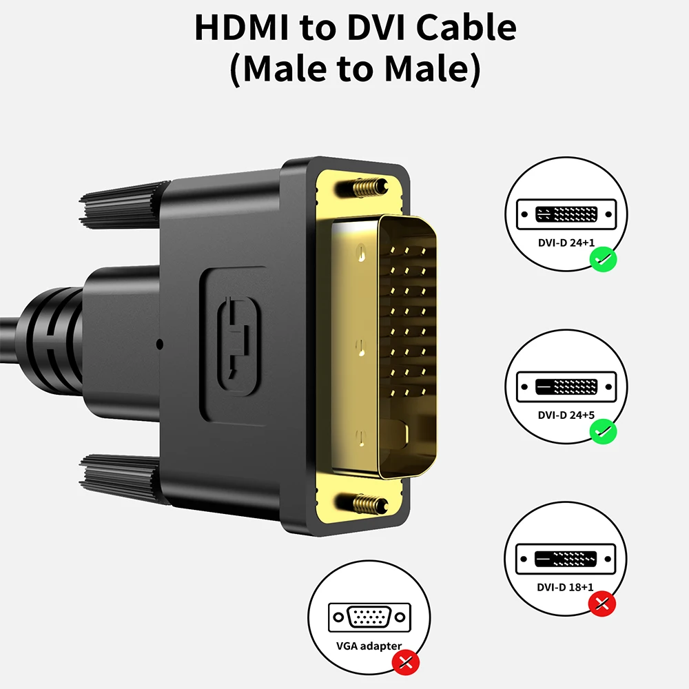 LORYI HDMI to DVI Adapter Cable 6 Feet Bi-Directional 1080p 60Hz Male To Male DVI-D 24+1 Cable For Monitor TV Box Projector