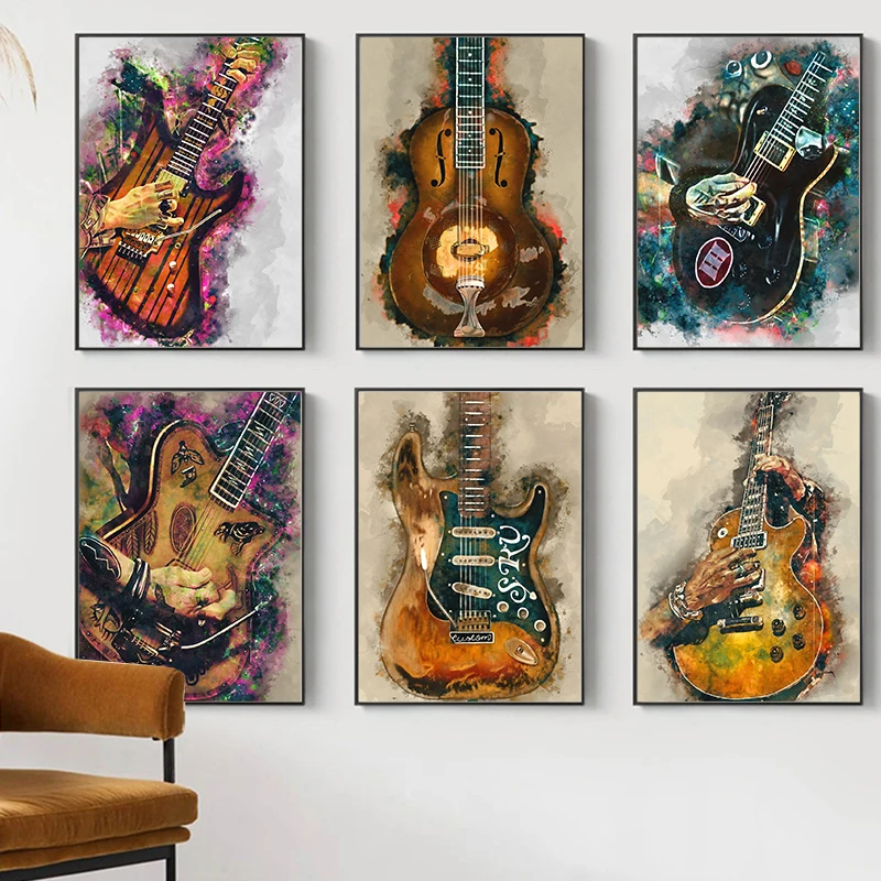 Iconic Guitars Poster RockN Roll Electric Guitar Musical Instrument Canvas Painting Wall Art Picture for Living Room Home Decor