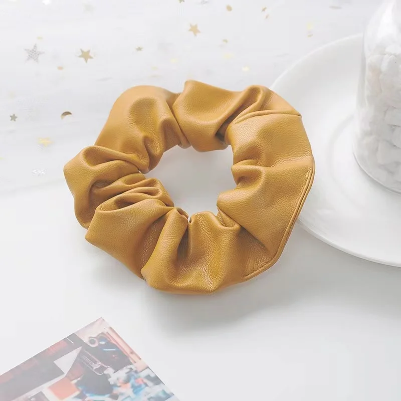 Fashion  Multicolour Rubber bands Leather Scrunchies Solid  For Women Girls Korean Elastic Hair bands Ponytail Hold Hair Accesso