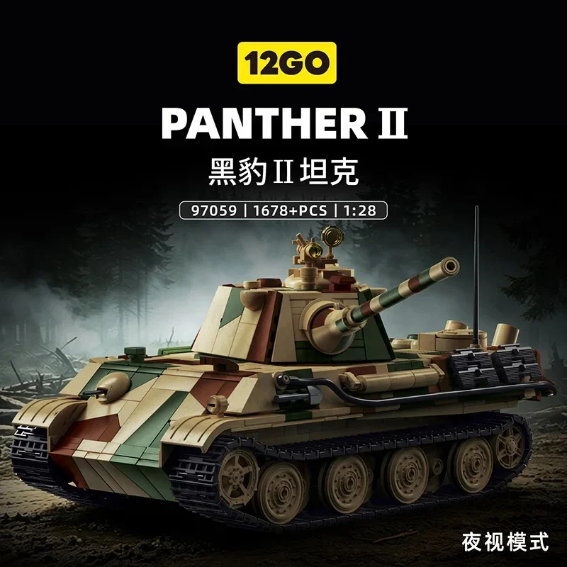 12GO 97059 Deutscher Panther II Panzer Hochkomplexes Militärmodell Lehrreiches Bausteinset Kinderspielzeug 1678 Teile
