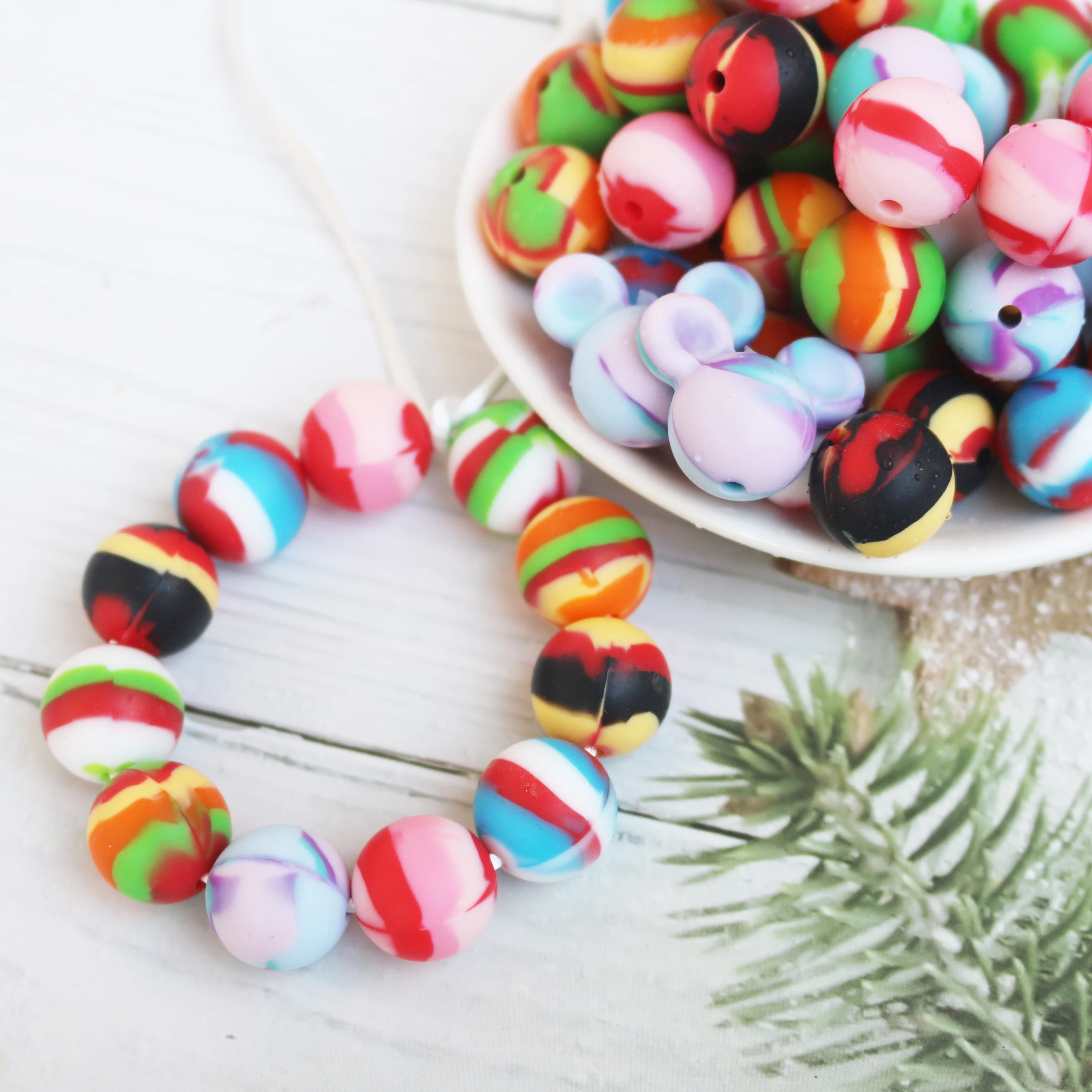 20Pcs/Lot 12mm 15mm Silicone Loose Bead Teething Food Grade DIY Pacifier Chain Bracelet Baby Silicone Beads BPA Free