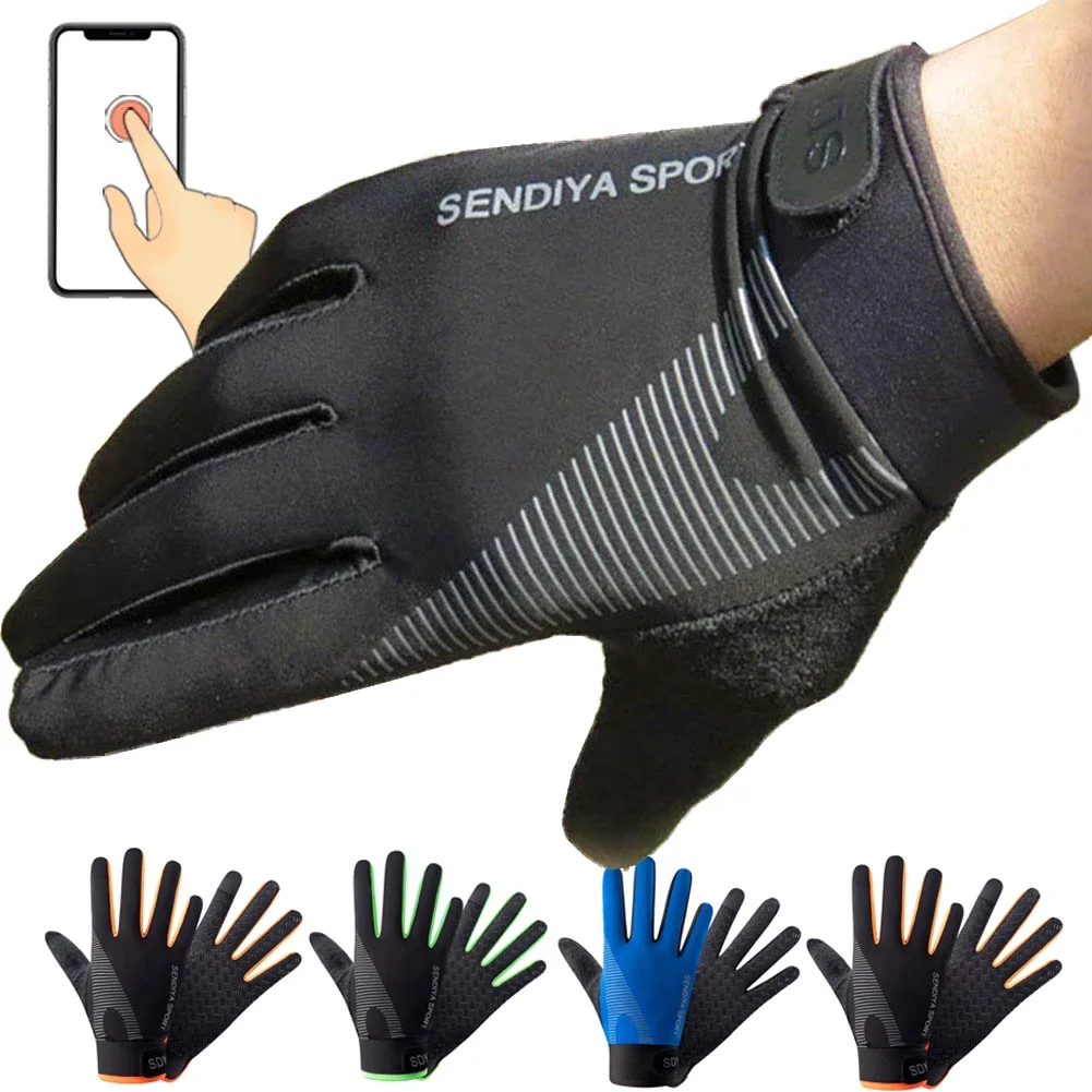 Luvas de ciclismo full finger touch screen para homens, MTB, bicicleta, motocicleta, ginásio, treinamento, fitness, ao ar livre, pesca, verão