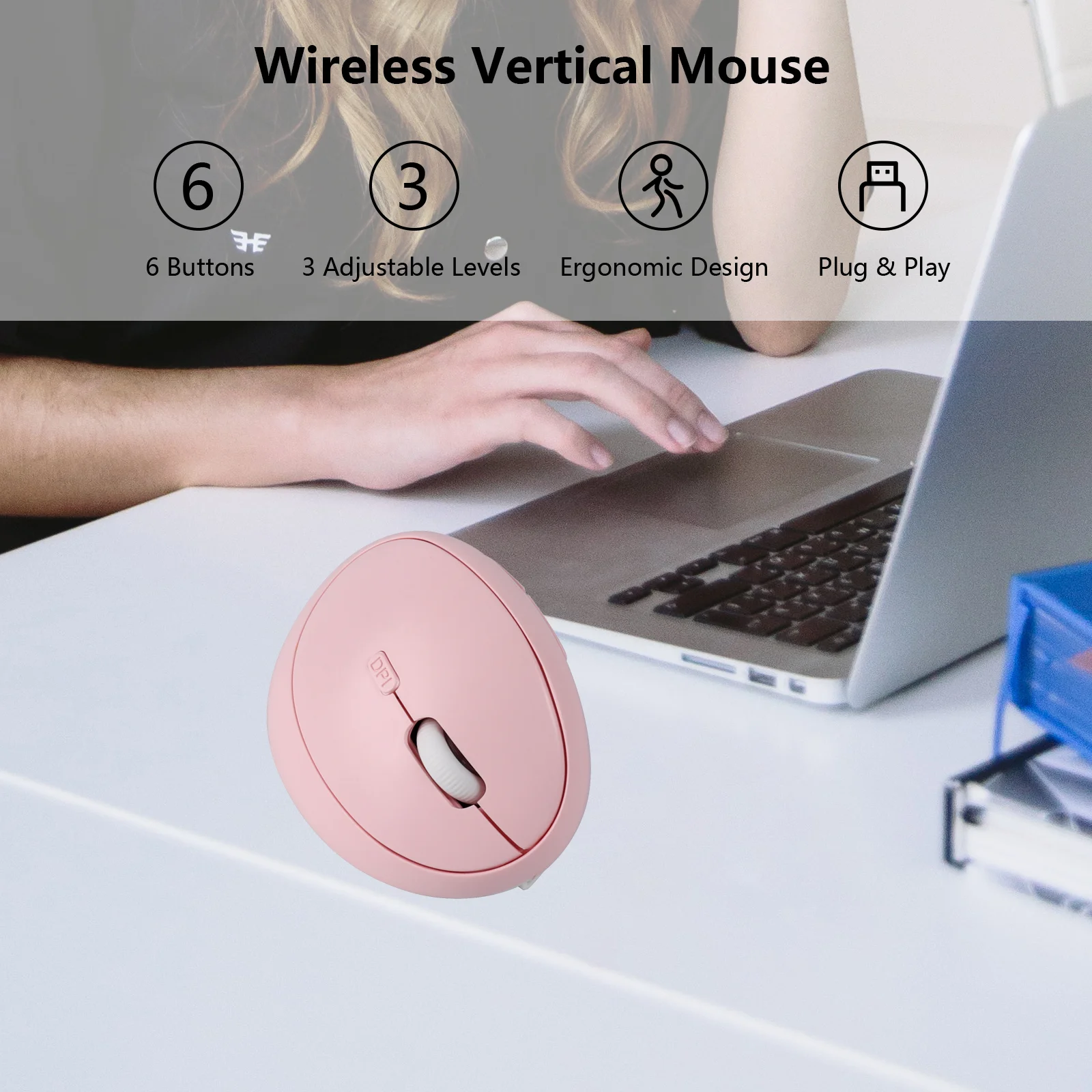 

Wireless 2.4G Bluetooth Dual-mode Mouse Rechargeable Vertical Mause Ergonomics Design For Small Hand Office Use Plug And Play