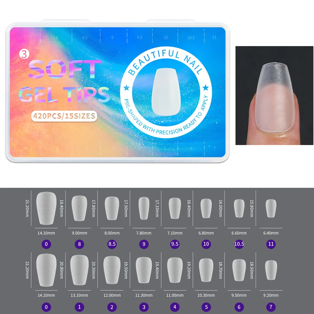 420 Stück Weiche Matte Mandelförmige Nagelspitzen, Voll Transparent, Soak-Off Gel, Kurze T-Form, Runde Ovale Kapselspitzen für Nagelkunst-Dekoration – Detail 8