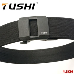 TUSHI-Cinturón de nailon para hombre, hebilla automática reforzada de doble capa de 4,3 CM de ancho, para entrenamiento de pistola colgante rápida, para ocio al aire libre