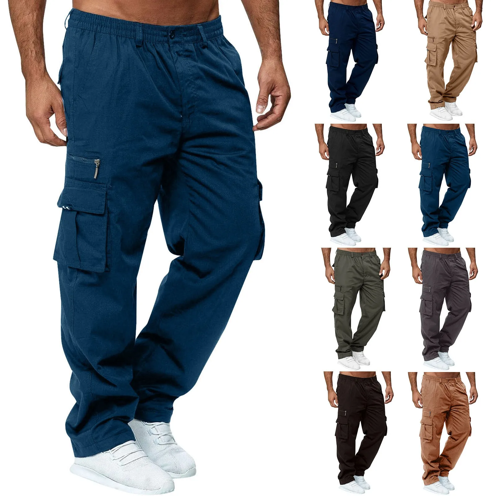 Men's trousers Work Pants Outdoor Casual Pants Jogging Tooling Solid Color Sports Casual Light Hiking Large Pocket Pants