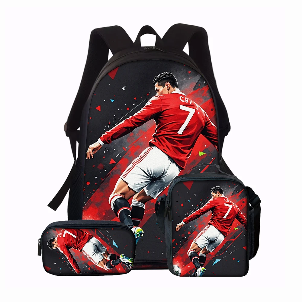 3pcs Football Flame Print Backpack Lightweight Daily Large Capacity School Bag Travel Bag with Shoulder Bag Pencil Bag Gift