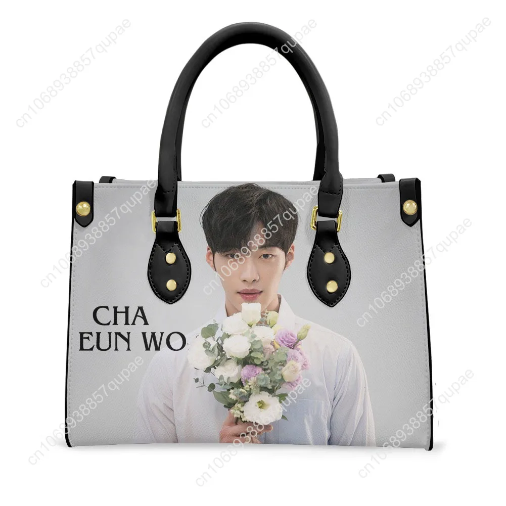 KPOP Cha Eun Woo Tote Bag Purse Womens Mens Personalized Text Image PU Leather Handbag Business Shopping Gift Bags