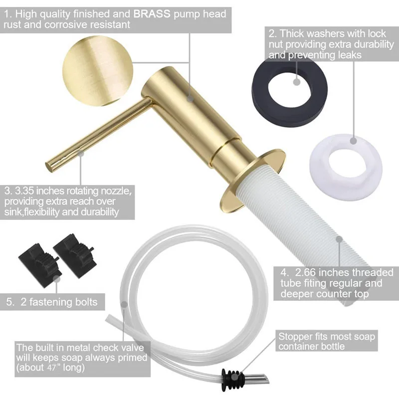 Brushed Gold Sink Soap Dispenser Kit - 47\
