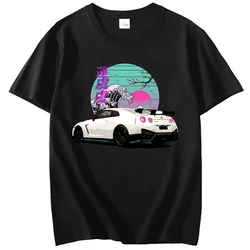 Anime Initial D T shirt For R35 Skyline GTR Vaporwave JDM Legend Car Print Shirt Men Short Sleeve 100% Cotton Graphic T shirt