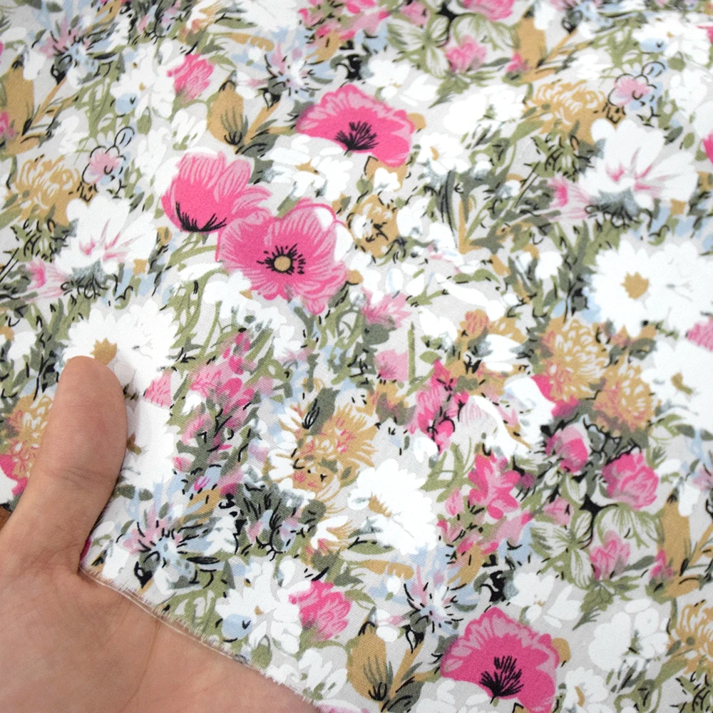 100% Cotton Poplin Fabric With Flower Print Handmade DIY Bag Garment for Dress Sewing Cloth