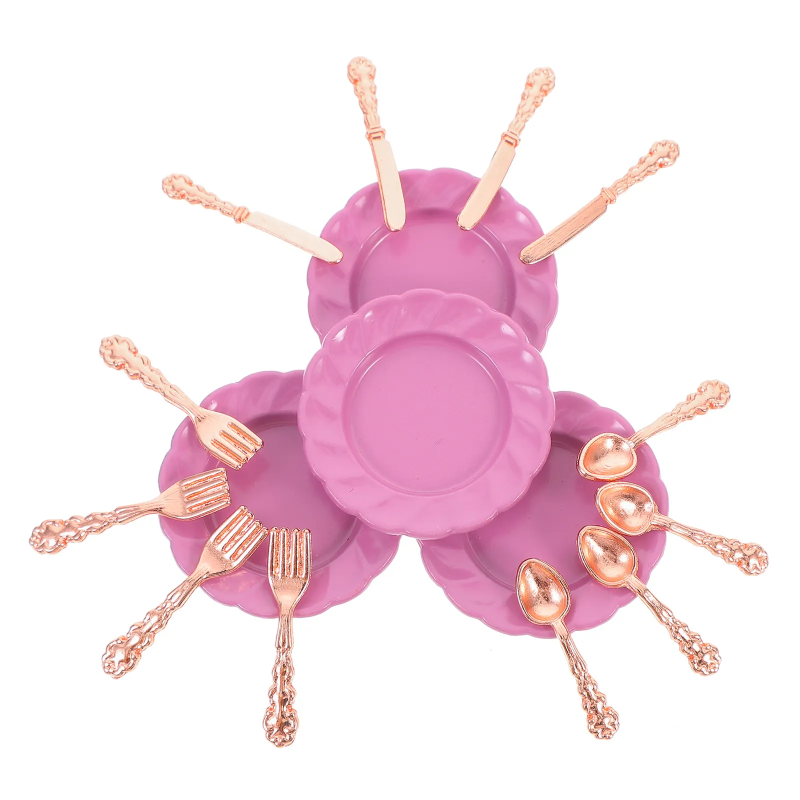 1Set Miniature Tableware Set Realistic Mini House Plates Forks Spoons Cutlery Accessories for Dollhouse Decoration