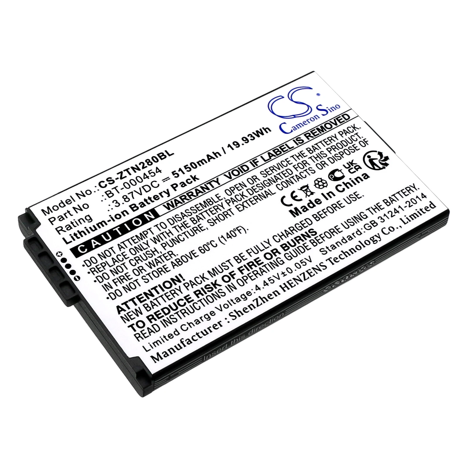 CS Replacement Battery For Zebra TC15, TN28, U30 BT-000454, BT-000454-72, BTRY-TN2X-1XMA1-01, BTRY-TN2X-1XMA1-1A 5150mAh / 19