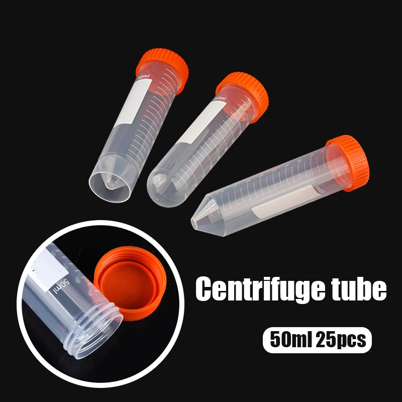 25Pcs 50ml Centrifuge Tube Screw Cap Flat/Round/Pointed Bottom Centrifugal Tube Laboratory Vial Sample Container Lab Supplies