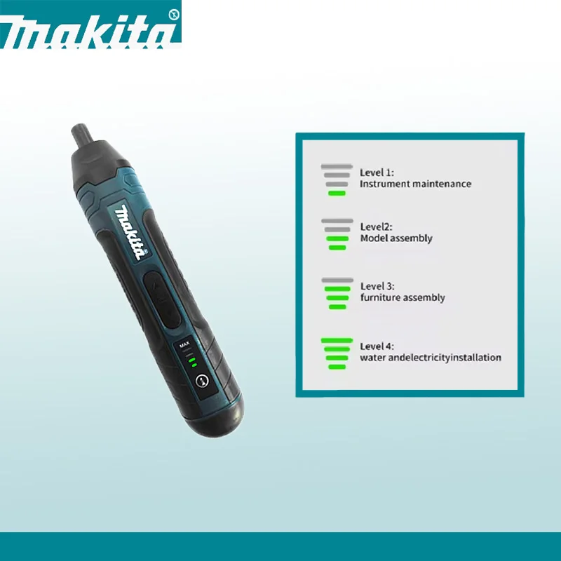 ماكيتا مفك كهربائي لاسلكي |   عزم دوران 3.6 فولت 5 نيوتن متر |   ظرف 1/4 بوصة |   بطارية ليثيوم أيون 1300 مللي أمبير